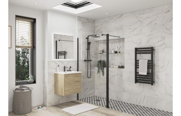 Flecx Optional 1950x300x8mm Rotatable Wetroom Panel (Full Hinge) - Matt Black